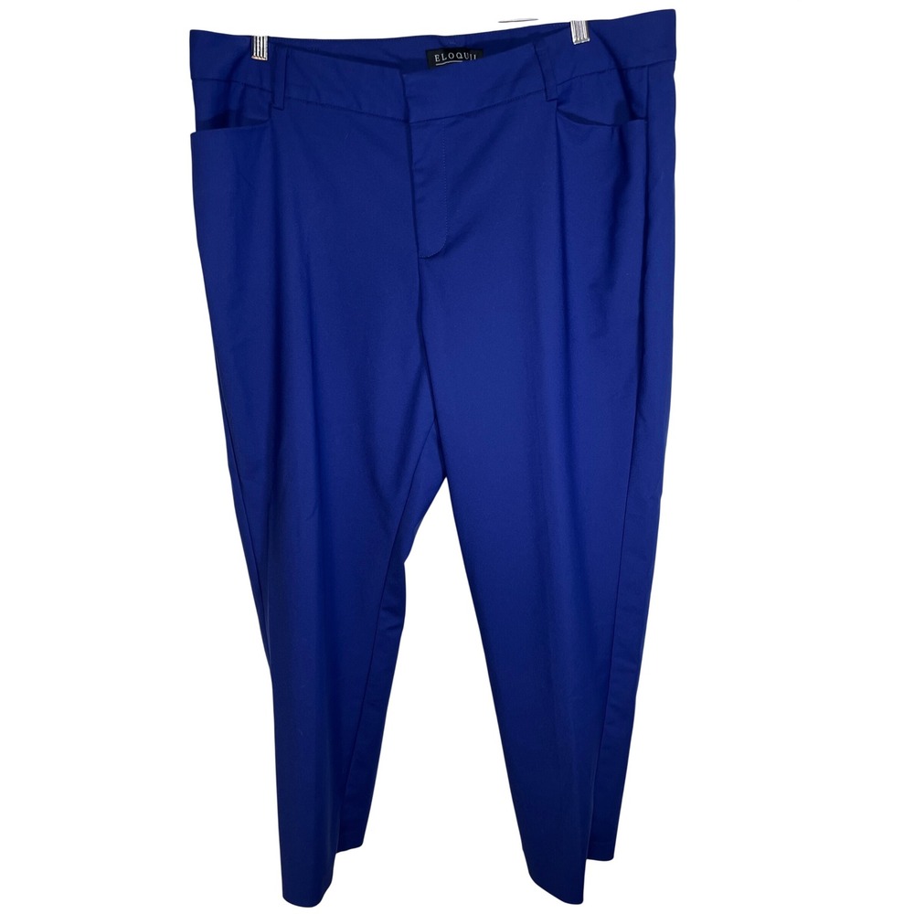 Eloquii Tapered‎ Trouser Womens 18R Royal Blue Cotton Blend Stretch Pocket Chic